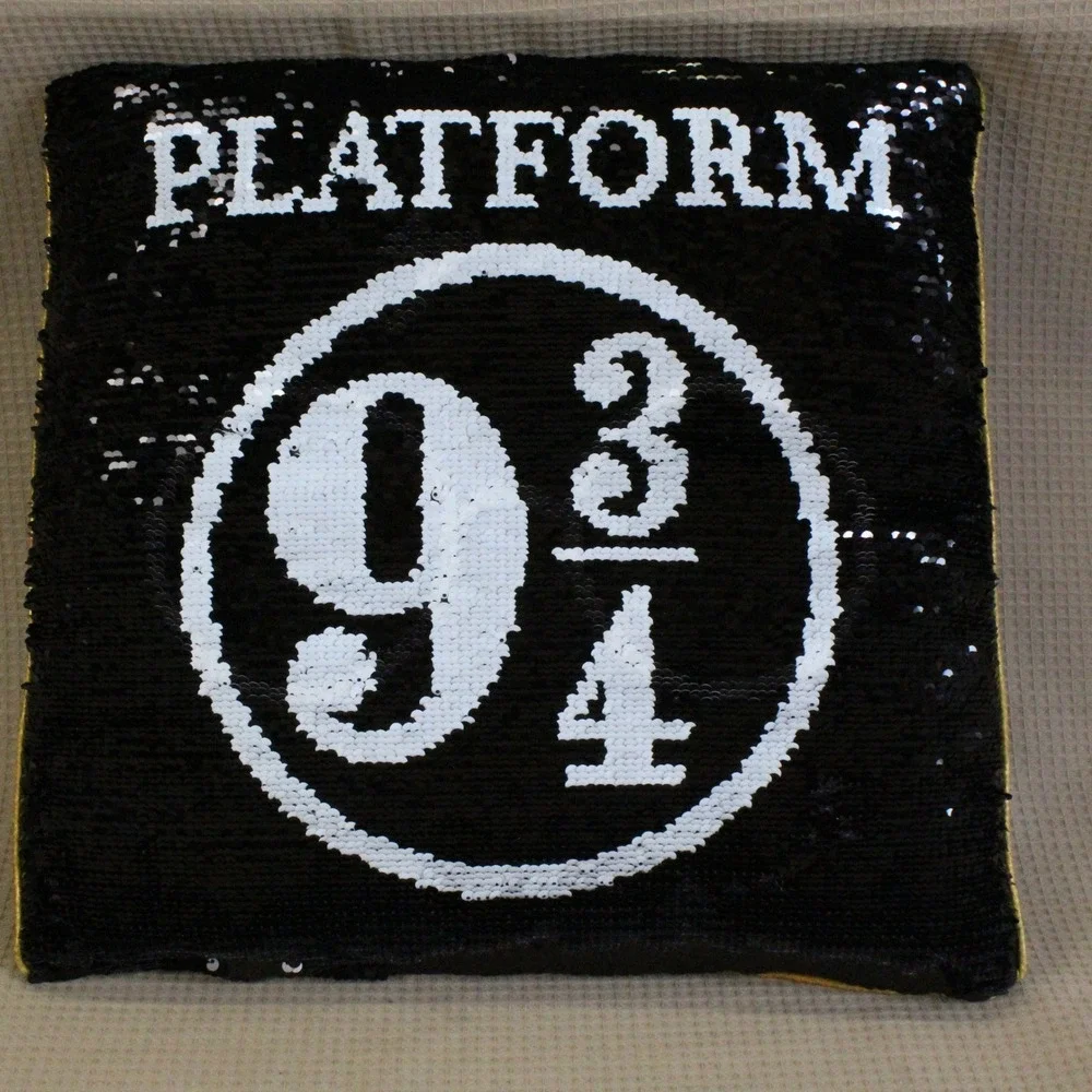 Harry Potter Reversible Sequin Pillow 16x16 Platform 9 3/4 Glasses Black Y2K